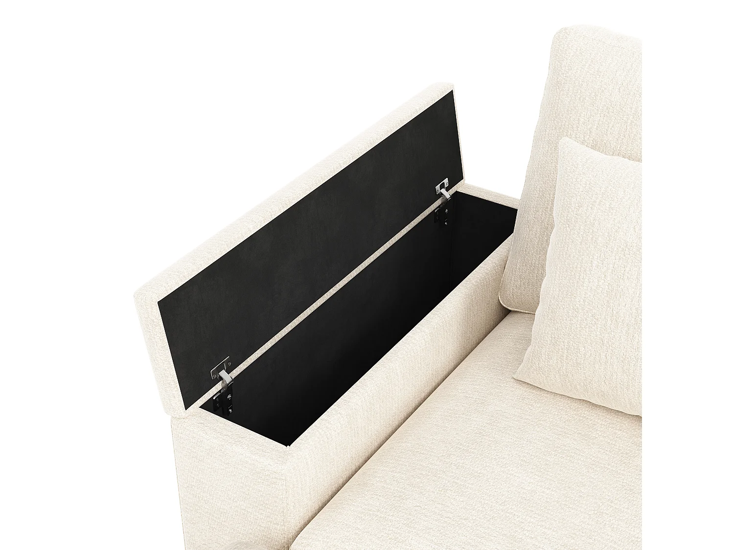 L-bank, voorzien van USB-/Type-C-poorten, bekerhouders, een salontafel en een voetensteun, beige