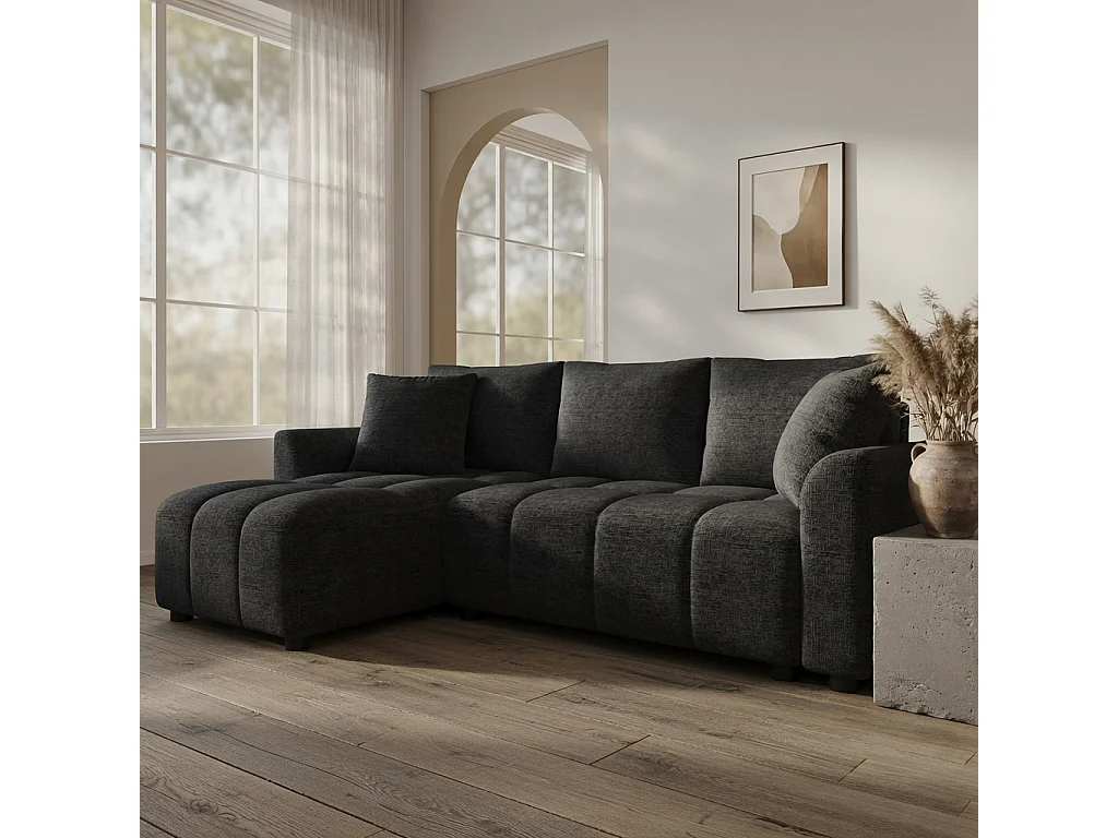 Canapé d'angle 3 places en tissu chenille gris
