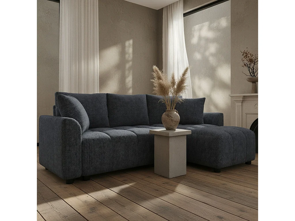 Canapé d'angle 3 places en tissu chenille gris