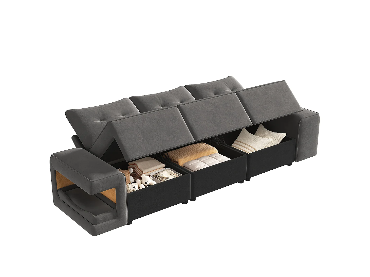 Canapé 3 places avec rangement en tissu gris