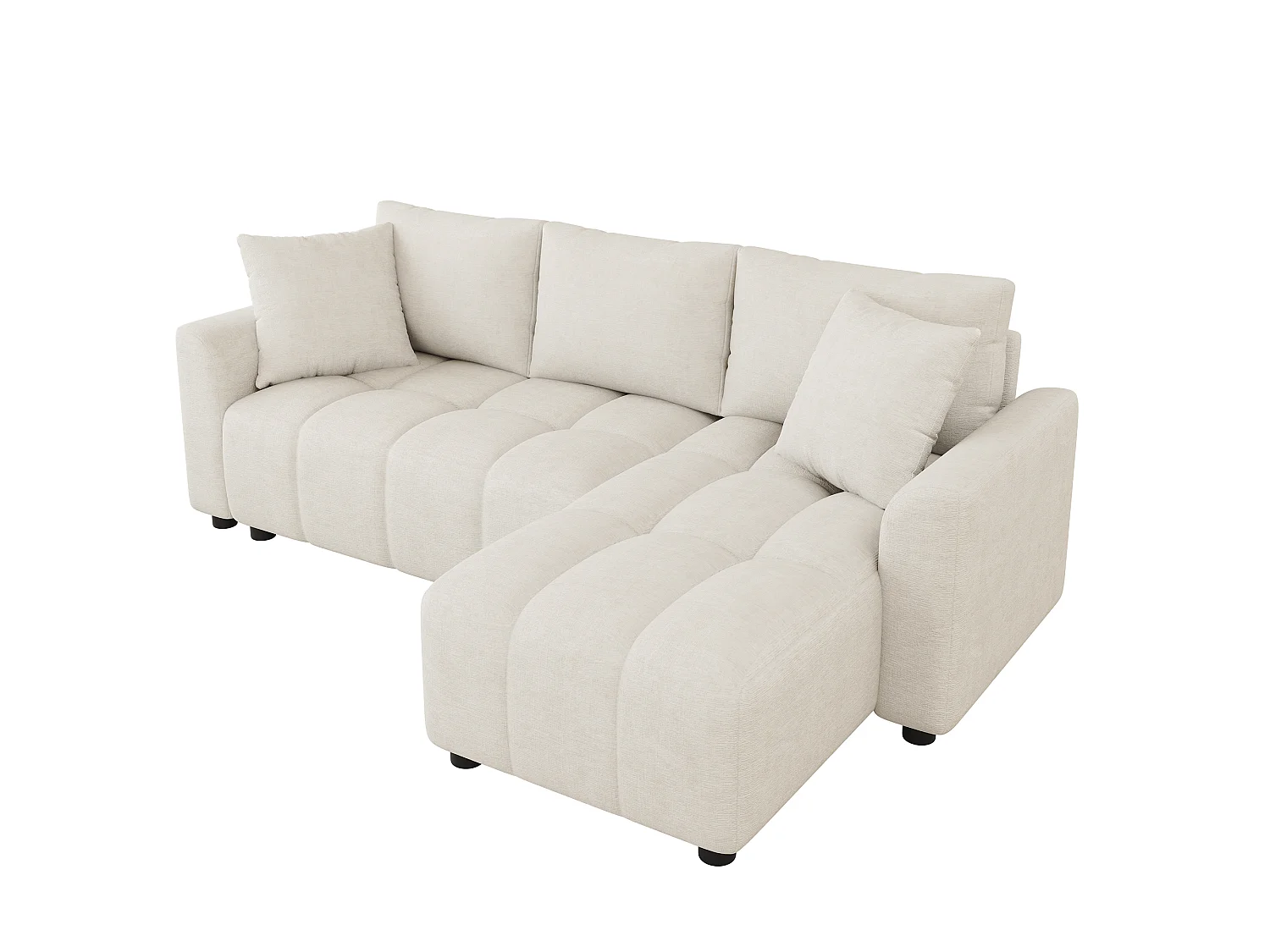 Canapé d'angle 3 places en tissu chenille beige