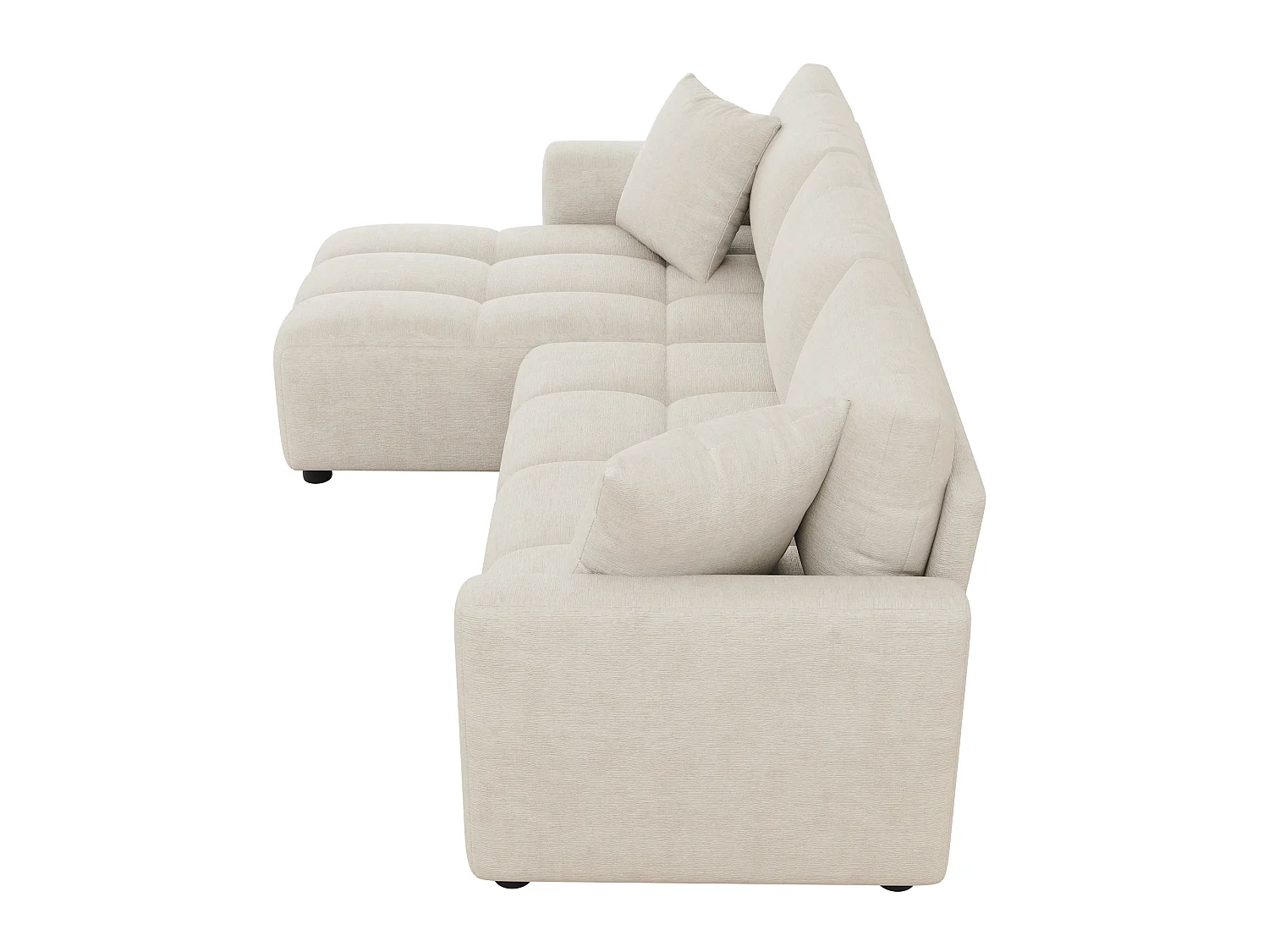 Canapé d'angle 3 places en tissu chenille beige