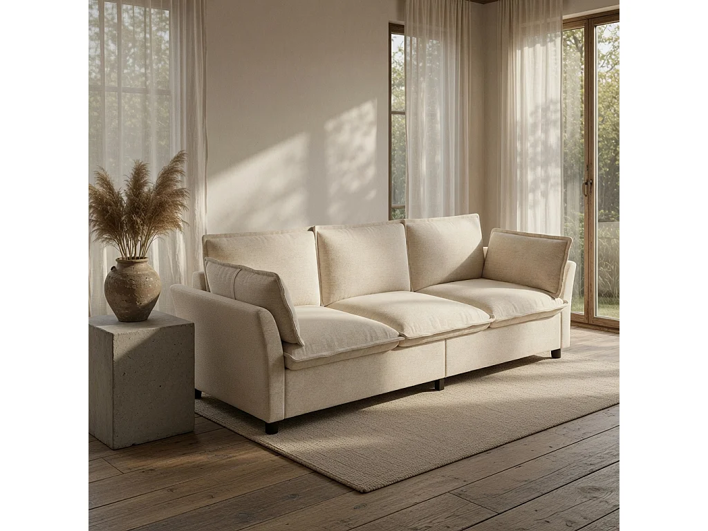 3-2 Modulaire bank, vrij samen te stellen, chenille-stof, 3-zits + 2-zits, inclusief kussens, zachte vulling, beige