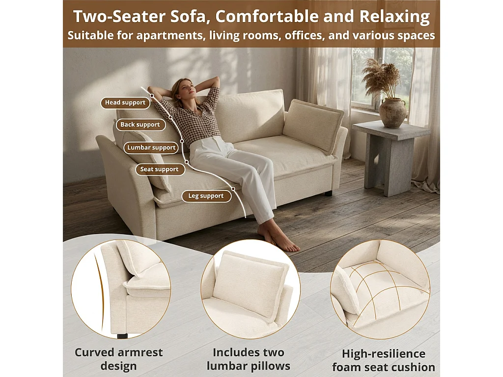 3-2 Modulaire bank, vrij samen te stellen, chenille-stof, 3-zits + 2-zits, inclusief kussens, zachte vulling, beige
