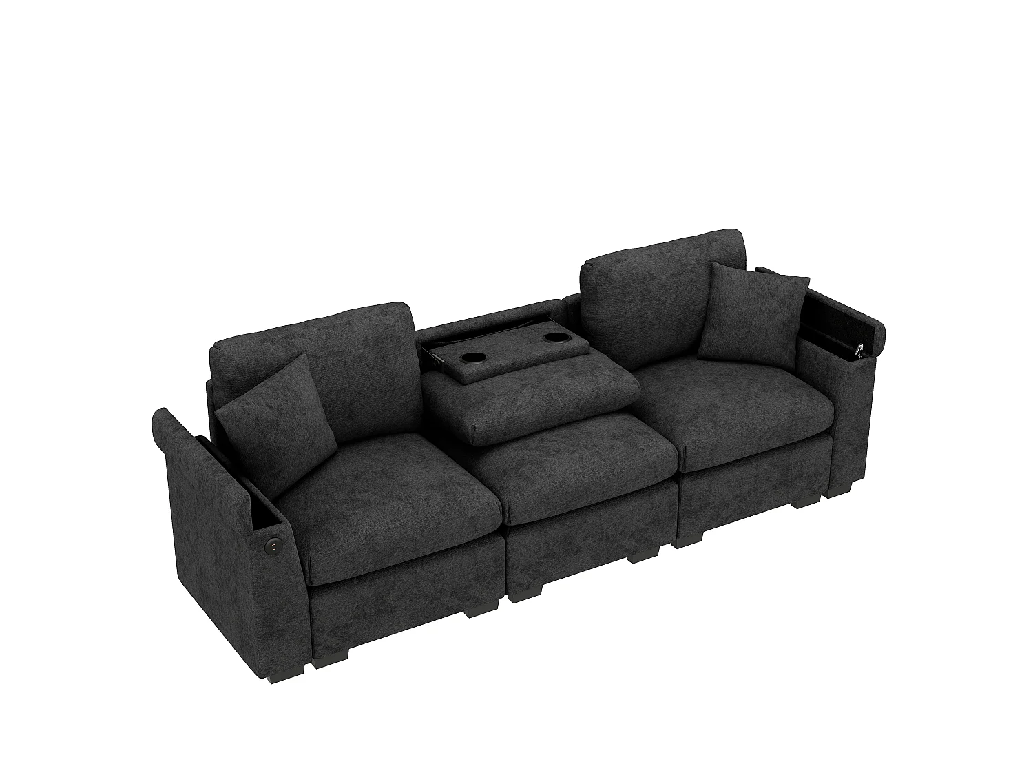 Canapé 3 places avec rangement en tissu chenille gris