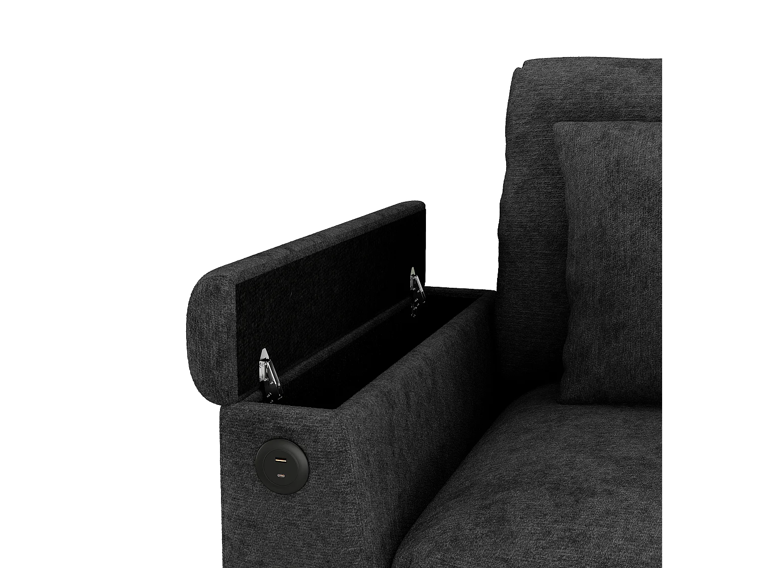 Canapé 3 places avec rangement en tissu chenille gris