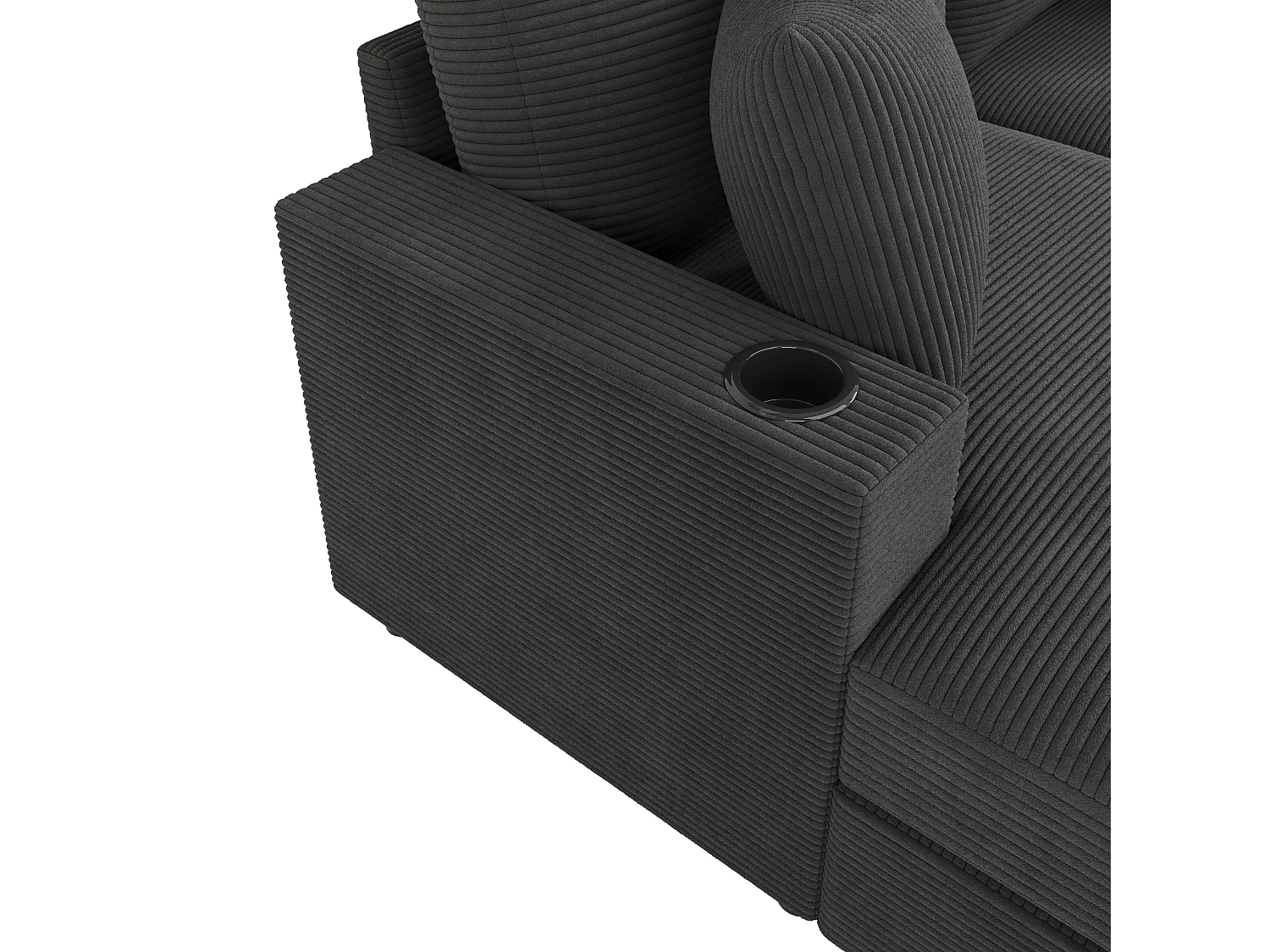 Sofá-cama de dois lugares, com função de extensão estofada, suporte para telemóvel, porta USB e porta-copos, cinzento