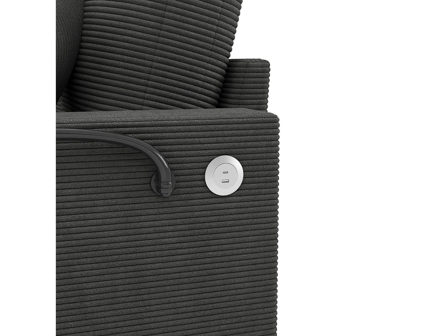 Sofá-cama de dois lugares, com função de extensão estofada, suporte para telemóvel, porta USB e porta-copos, cinzento
