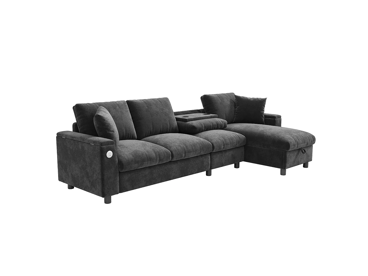 Canapé d'angle 4 places en tissu chenille gris