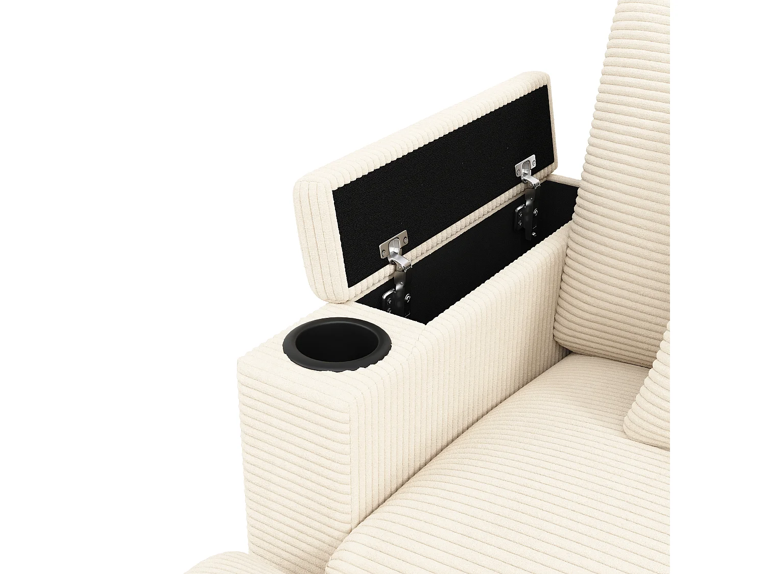 Sofá modular em U, com suporte para telemóvel e porta USB, em veludo canelado, cor bege