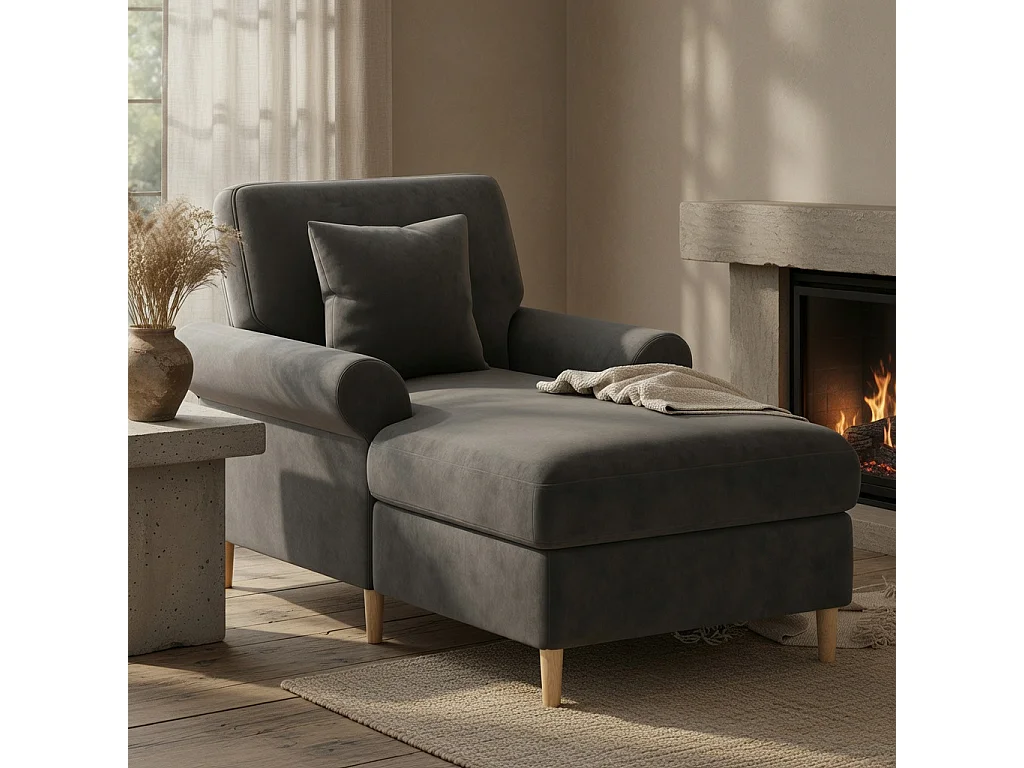 Gevoerde relaxfauteuil, opvouwbare ligstoel, bekleding van fluweel, geschikt voor de woonkamer en de slaapkamer, grijs