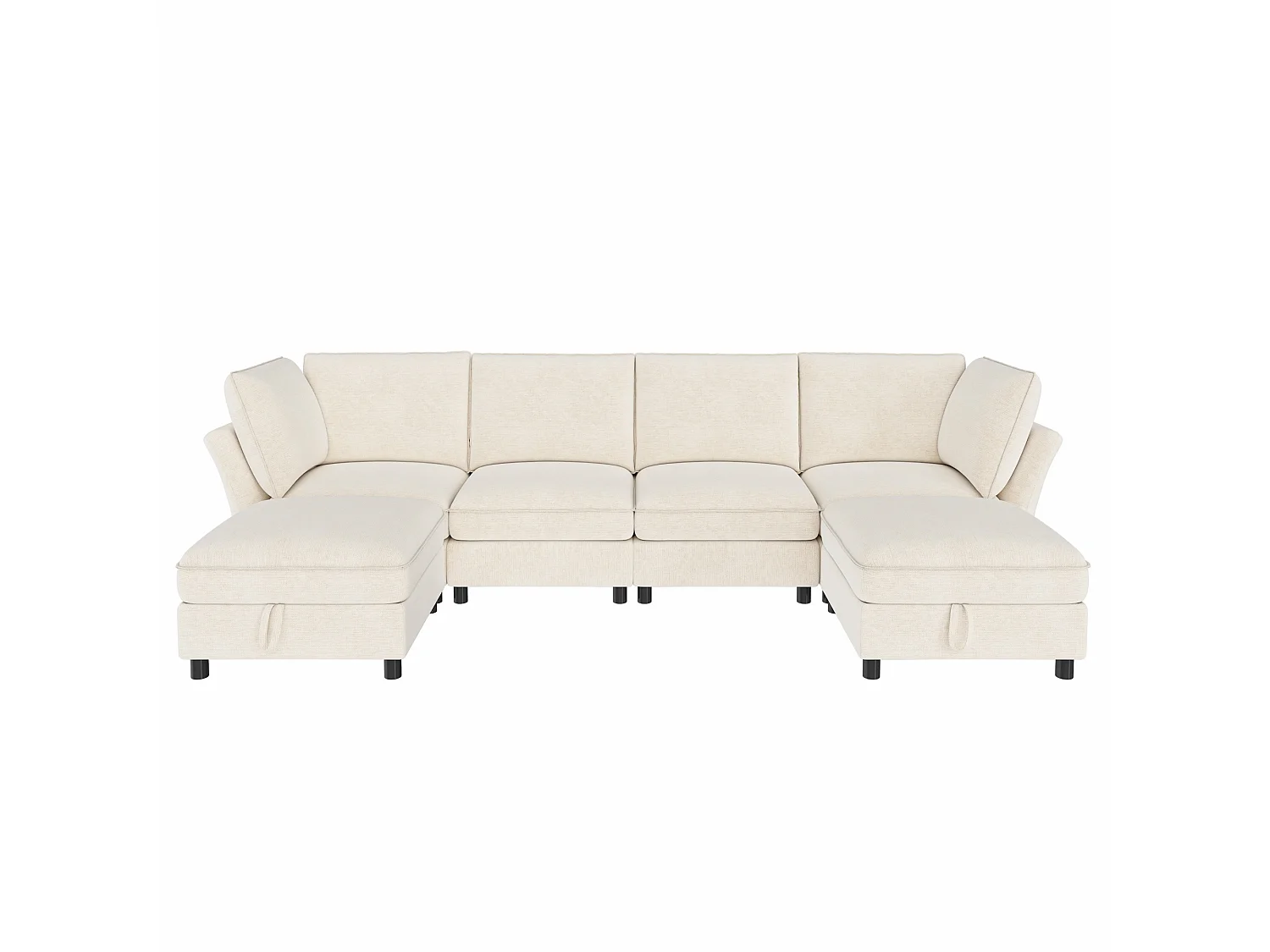 Sofá de canto em L, 6 lugares, com pufe com espaço de arrumação, design em forma de nuvem, tecido chenille, bege