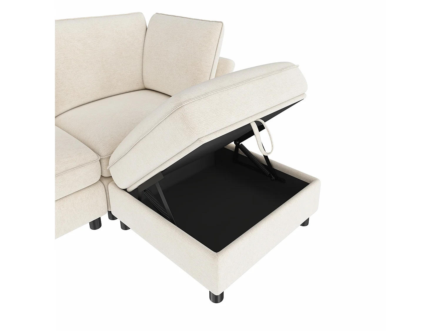 Sofá de canto em L, 6 lugares, com pufe com espaço de arrumação, design em forma de nuvem, tecido chenille, bege