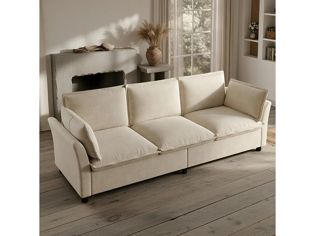 Canapé 3 places en tissu chenille beige