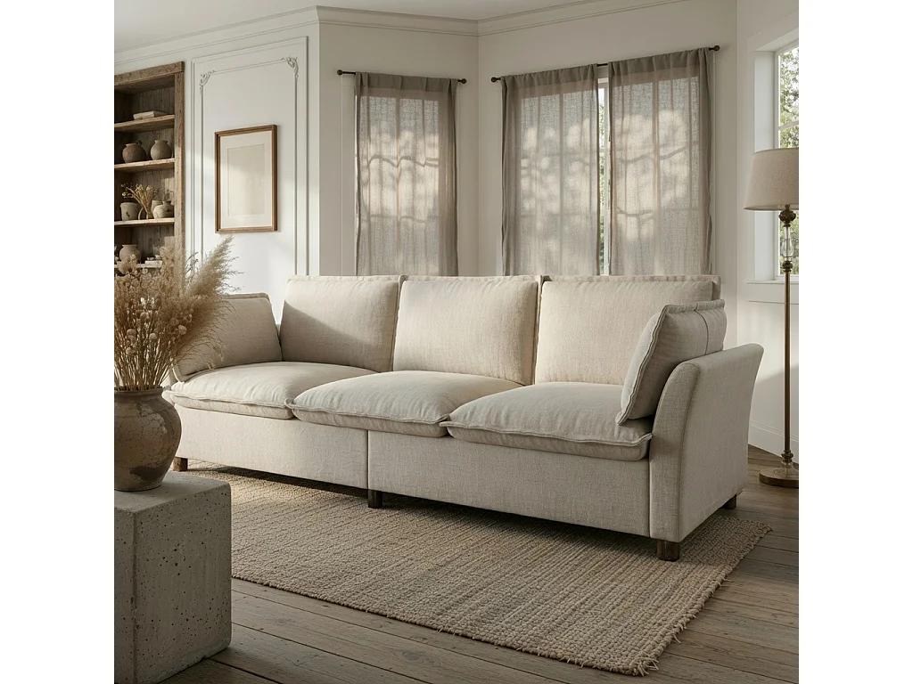 Canapé 3 places en tissu chenille beige