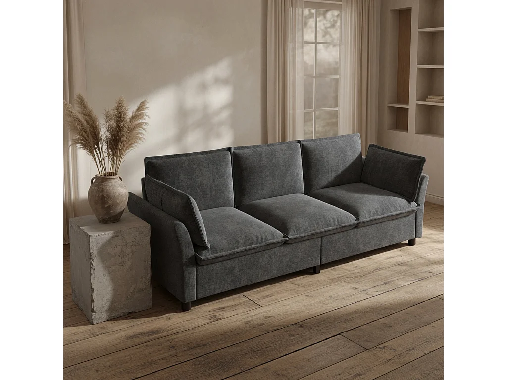 Canapé 3 places en tissu chenille gris