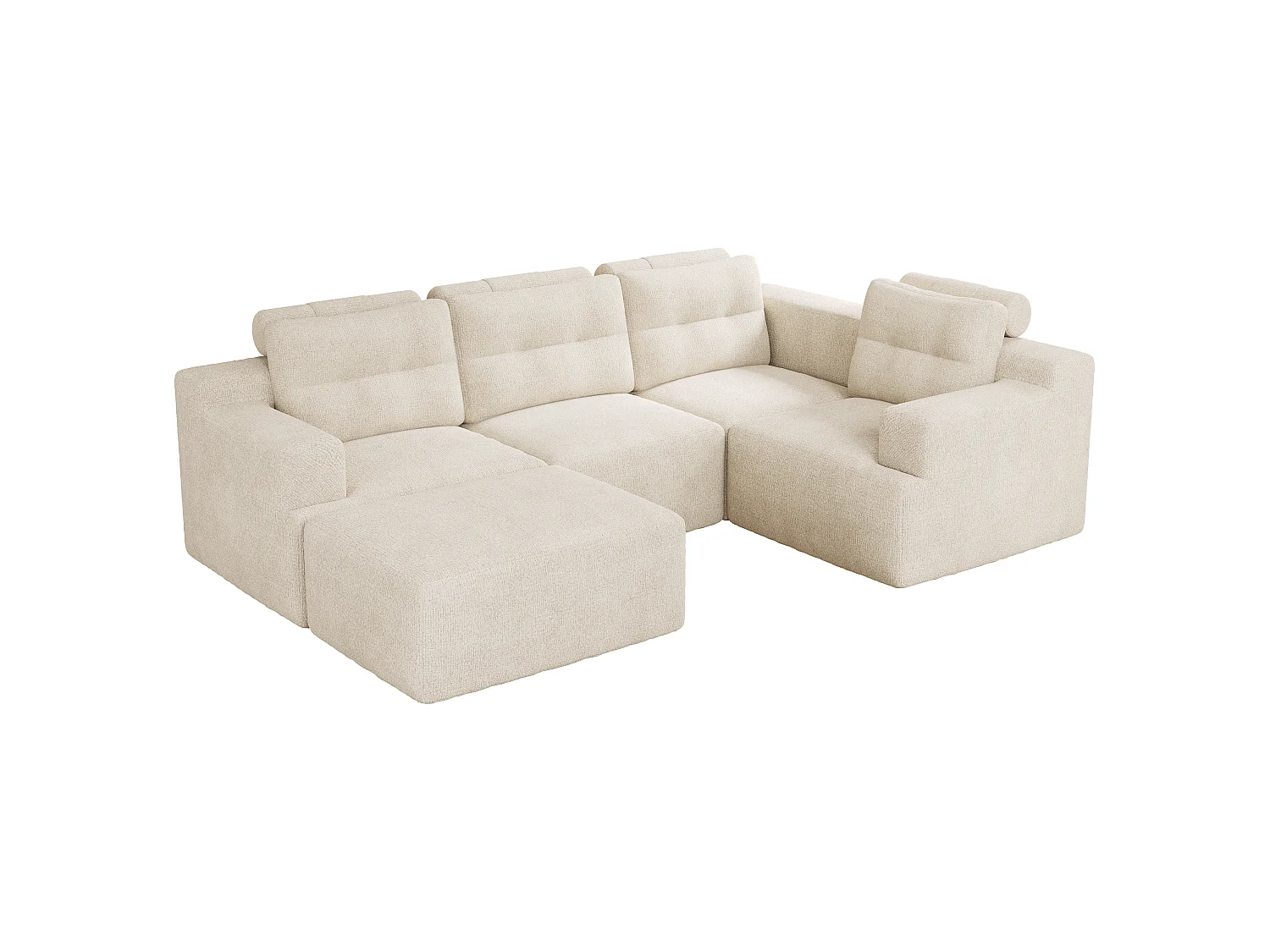 Divano modulare, componibile a L o a U, struttura interamente in schiuma senza telaio, tessuto chenille, beige