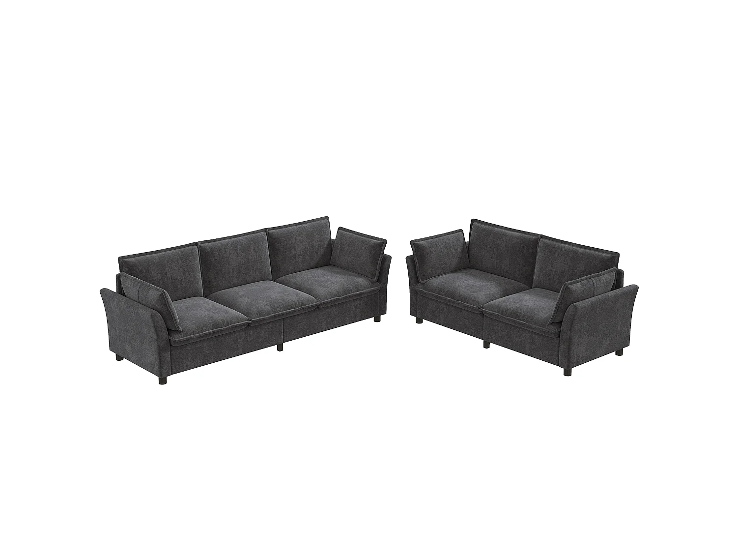 3-2 Modulaire bank, vrij samen te stellen, chenille-stof, 3-zits + 2-zits, met kussens, zachte vulling, grijs