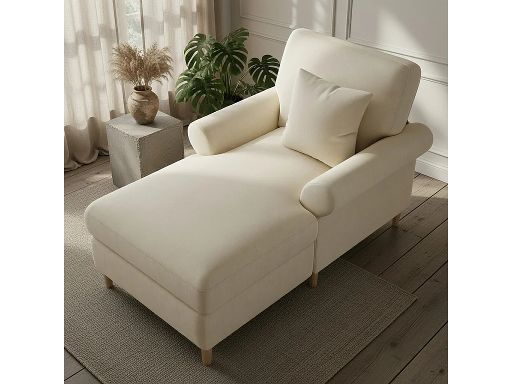 Gevoerde relaxfauteuil, opvouwbare ligstoel, bekleding van fluweel, geschikt voor de woonkamer en de slaapkamer, beige