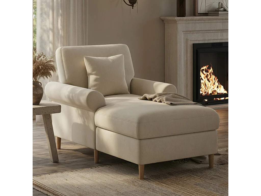 Gevoerde relaxfauteuil, opvouwbare ligstoel, bekleding van fluweel, geschikt voor de woonkamer en de slaapkamer, beige