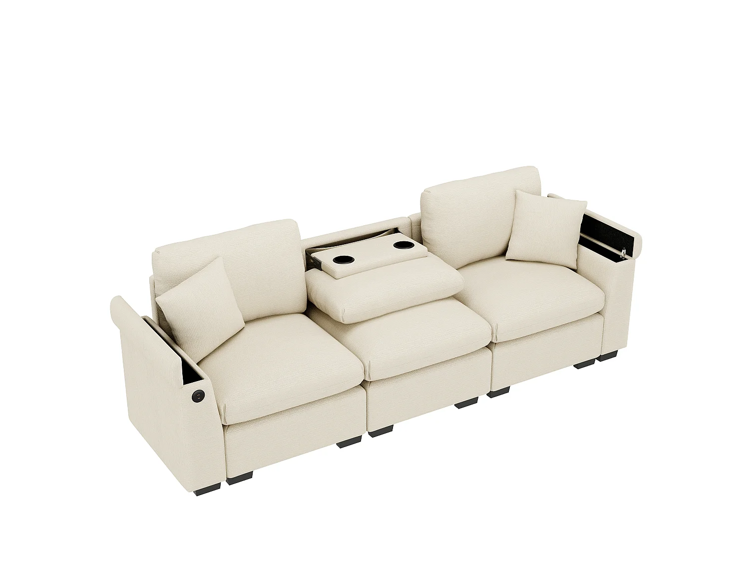 Canapé 3 places avec rangement en tissu chenille beige