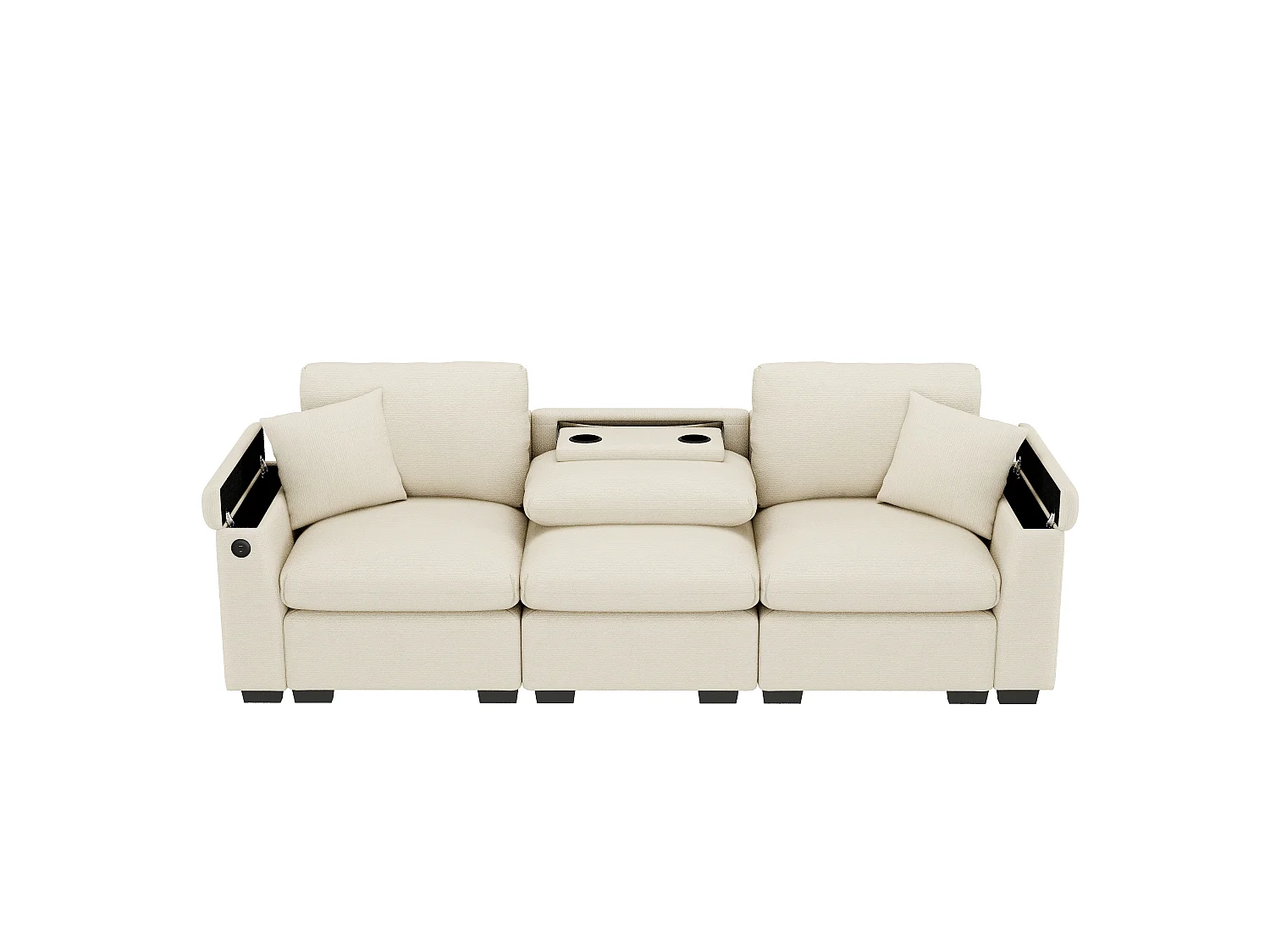 Canapé 3 places avec rangement en tissu chenille beige
