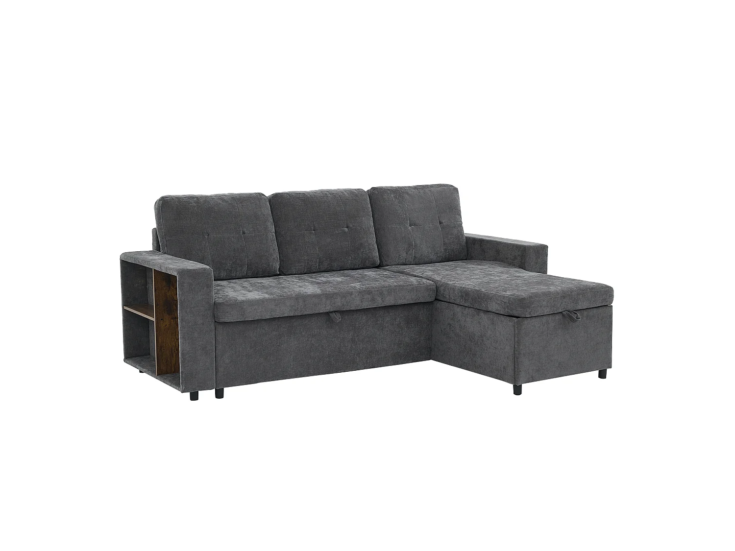 Sofá de canto, arrumação lateral, veludo chenille, capacidade de carga de 120 kg, montagem possível à esquerda ou à direita, cinzento
