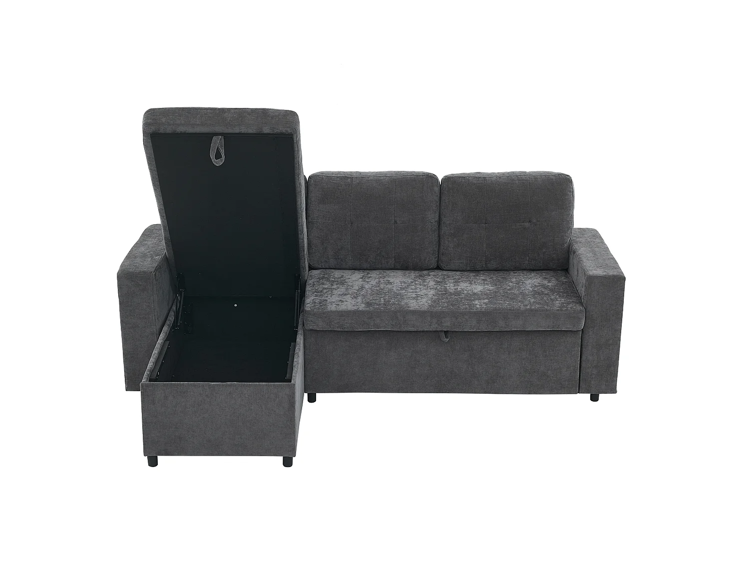 Sofá de canto, arrumação lateral, veludo chenille, capacidade de carga de 120 kg, montagem possível à esquerda ou à direita, cinzento