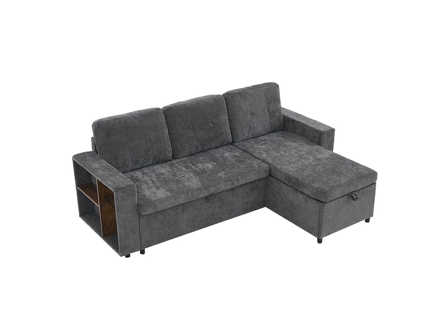 Sofá de canto, arrumação lateral, veludo chenille, capacidade de carga de 120 kg, montagem possível à esquerda ou à direita, cinzento