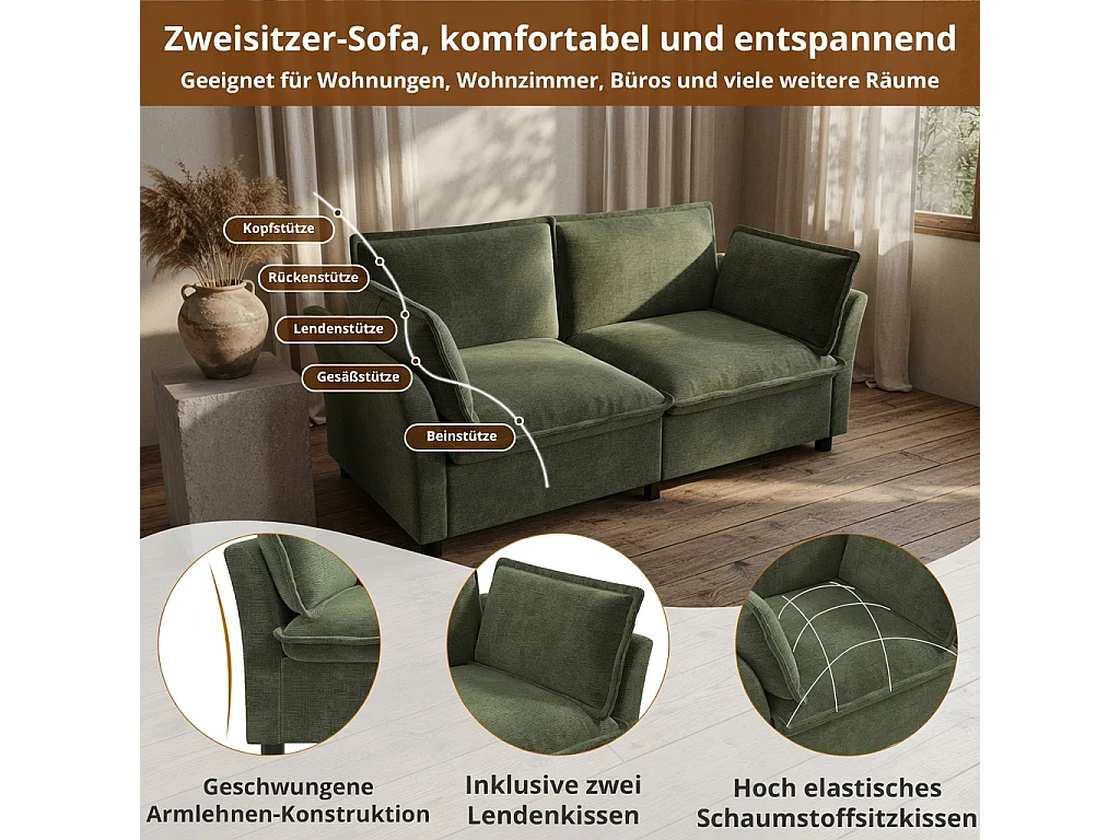 Bankenset van chenille-fluweel: 3-zitsbank + 2-zitsbank + fauteuil, inclusief kussens, groen