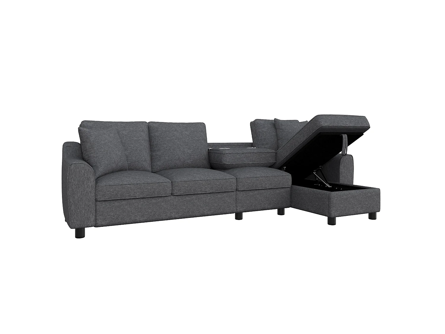 Canapé d'angle 4 places avec rangement en tissu chenille gris