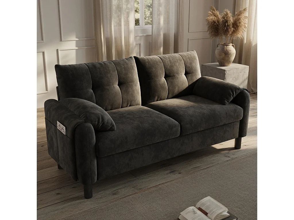 Sofá de dos plazas, de tejido de chenilla, con cojines mullidos, ideal para el salón, el dormitorio o pisos pequeños, gris
