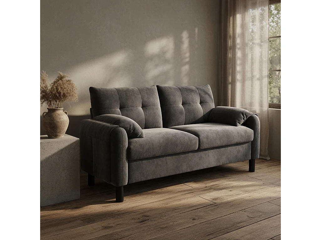 Sofá de dos plazas, de tejido de chenilla, con cojines mullidos, ideal para el salón, el dormitorio o pisos pequeños, gris