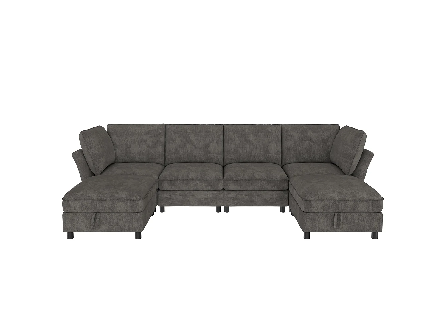Sofá de canto em L, 6 lugares, com pufe com espaço de arrumação, design em forma de nuvem, tecido chenille, cinzento