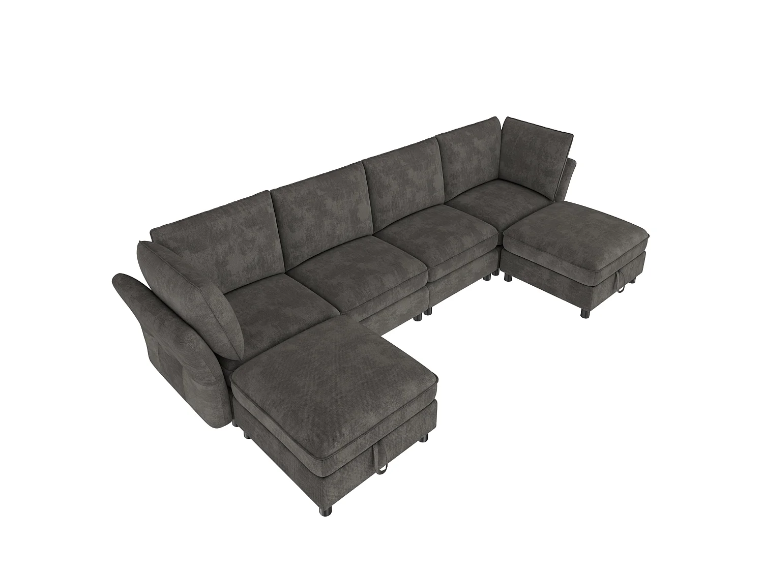 Sofá de canto em L, 6 lugares, com pufe com espaço de arrumação, design em forma de nuvem, tecido chenille, cinzento