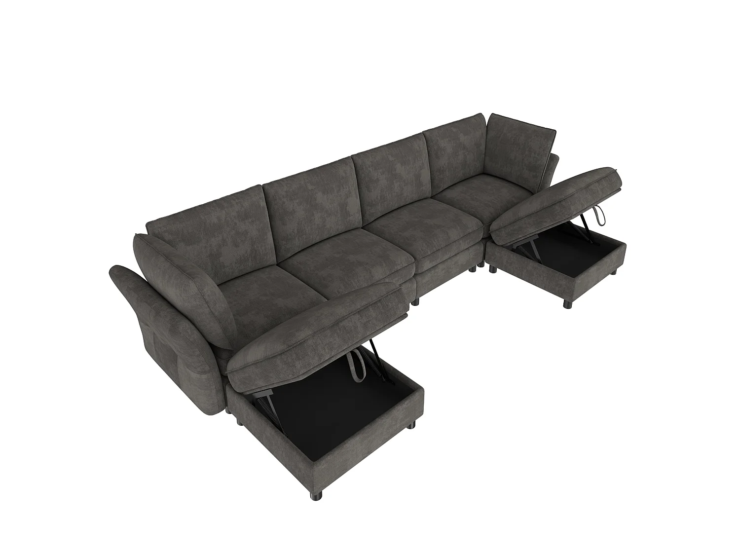 Sofá de canto em L, 6 lugares, com pufe com espaço de arrumação, design em forma de nuvem, tecido chenille, cinzento