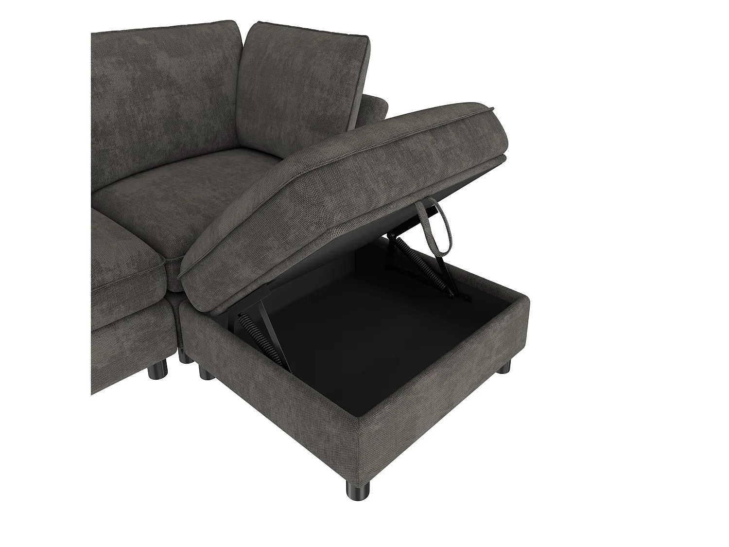 Sofá de canto em L, 6 lugares, com pufe com espaço de arrumação, design em forma de nuvem, tecido chenille, cinzento