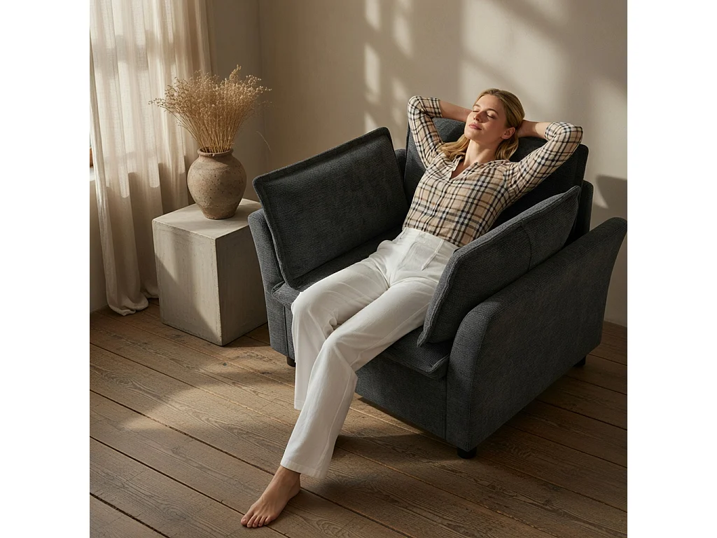 Bankenset van chenille-fluweel: 3-zitsbank + 2-zitsbank + fauteuil, inclusief kussens, grijs