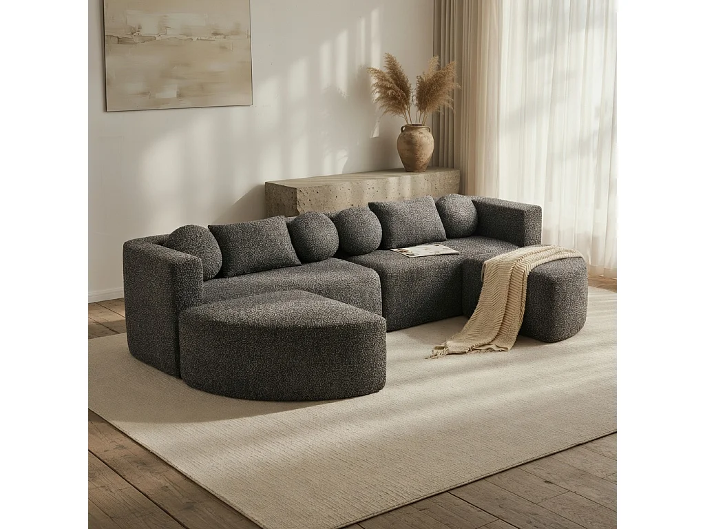 Modulaire slaapbank, volledig opklapbare ‘Cloud’-bank, chenille-stof, gebruiksklaar, zwart