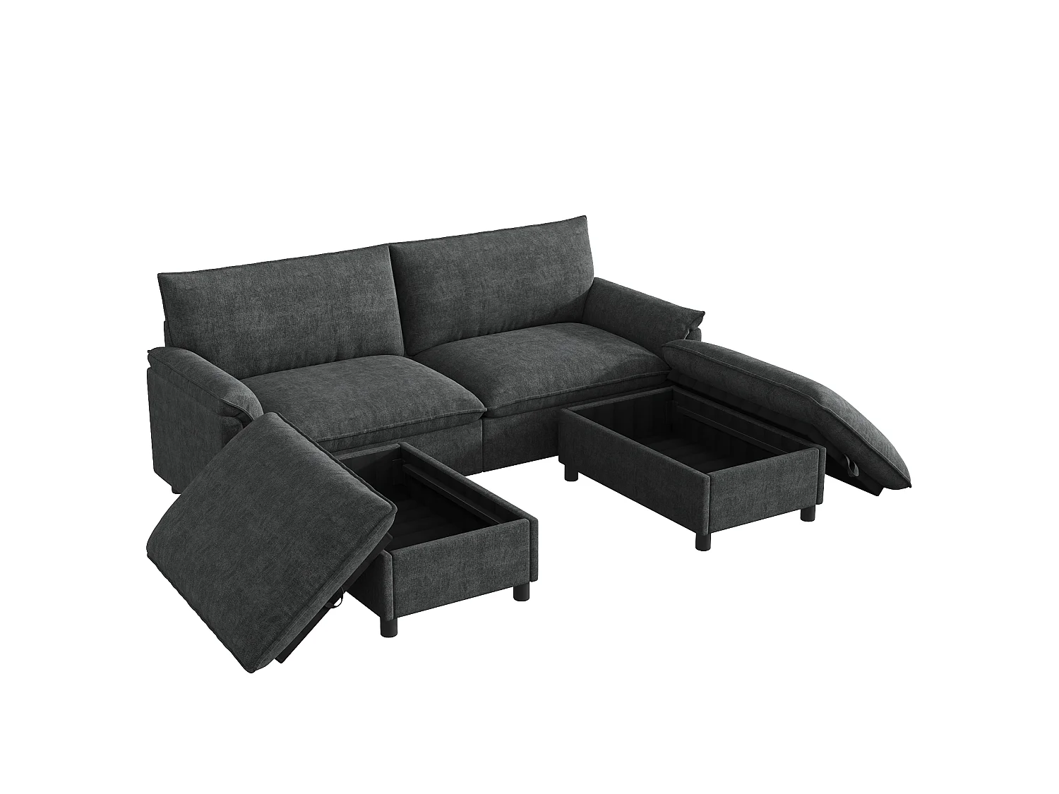 Modulaire bank, extra brede ‘Nuage’-bank, voorzien van 2 afneembare voetsteunen, hoge rugleuning, zwart
