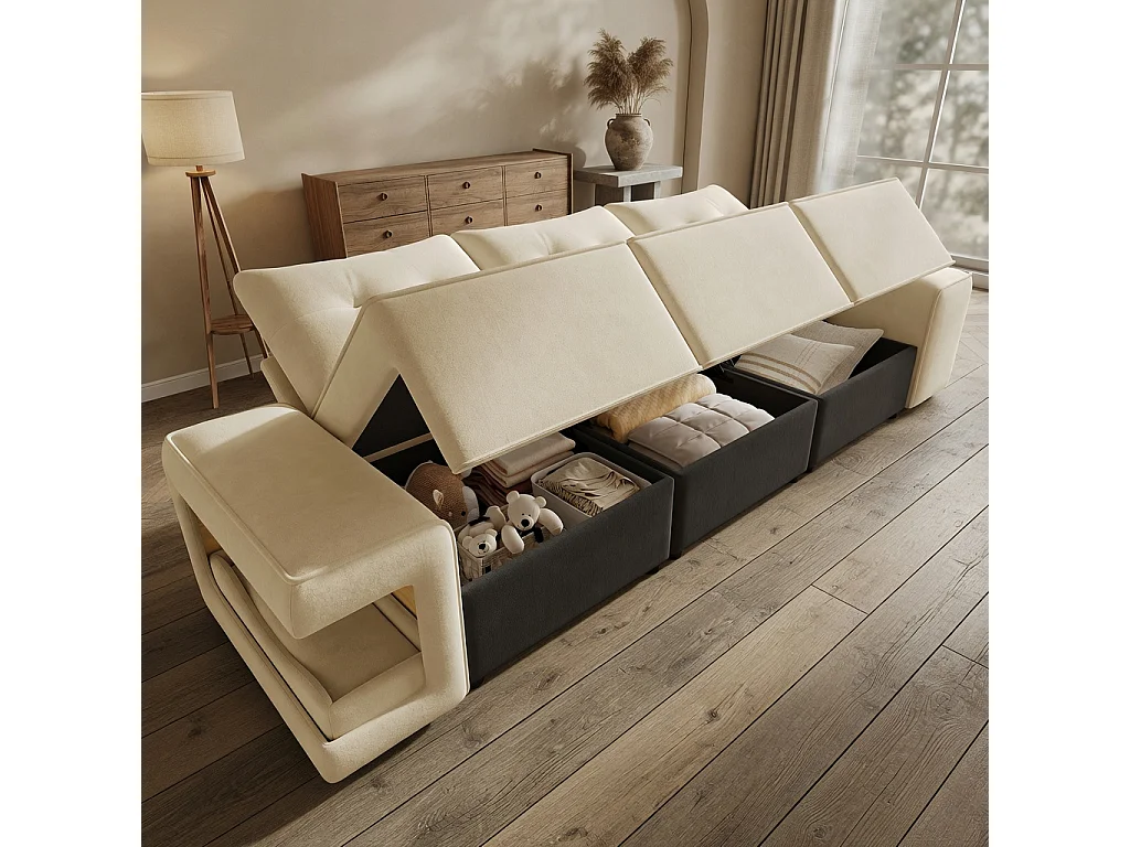Canapé 3 places avec rangement en tissu beige