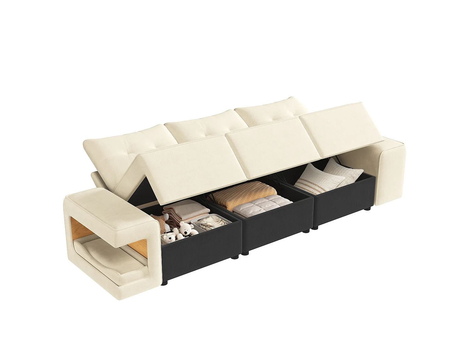 Canapé 3 places avec rangement en tissu beige
