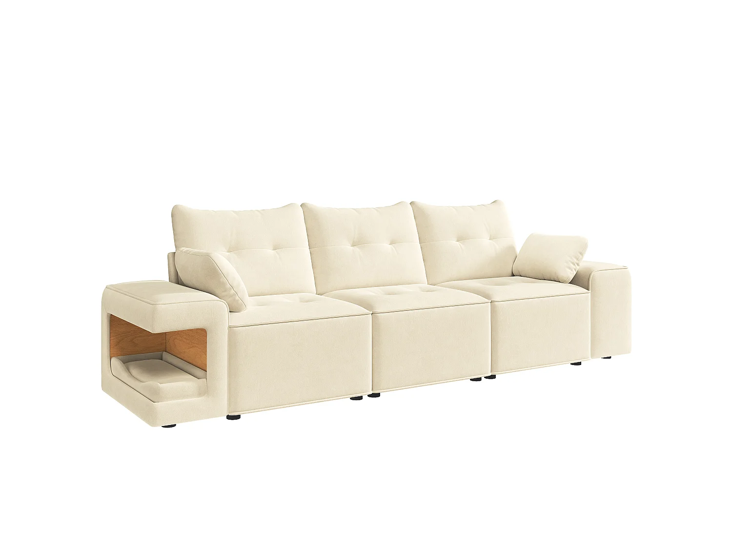 Canapé 3 places avec rangement en tissu beige