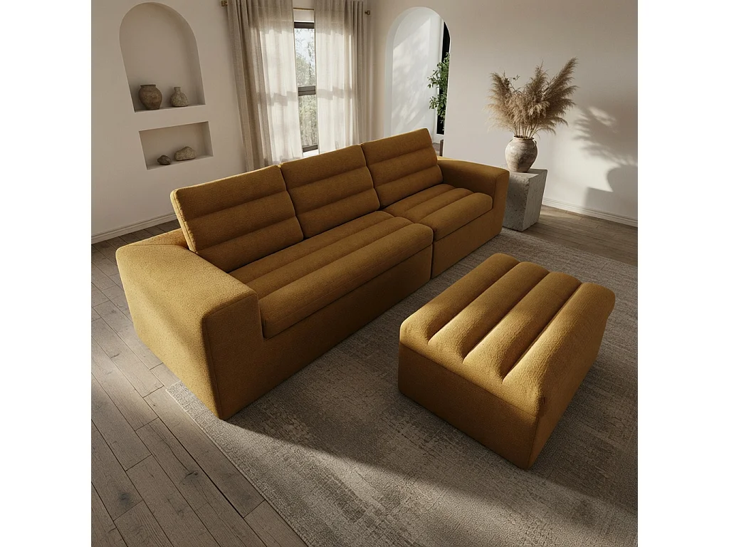 Sofá de canto em L, design sem estrutura, sofá «Cloud», modular à vontade, pronto a usar, em veludo canelado, cor laranja