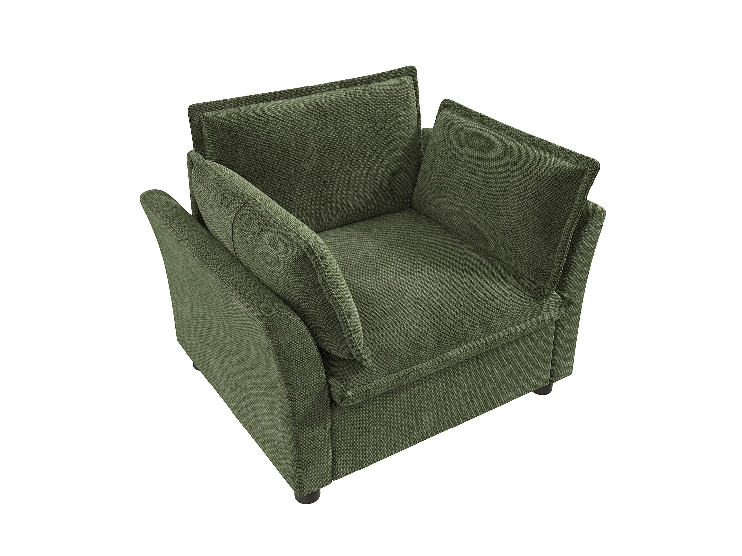 Canapé une place moderne, doté d'un dossier et d'accoudoirs rembourrés, en tissu chenille, vert