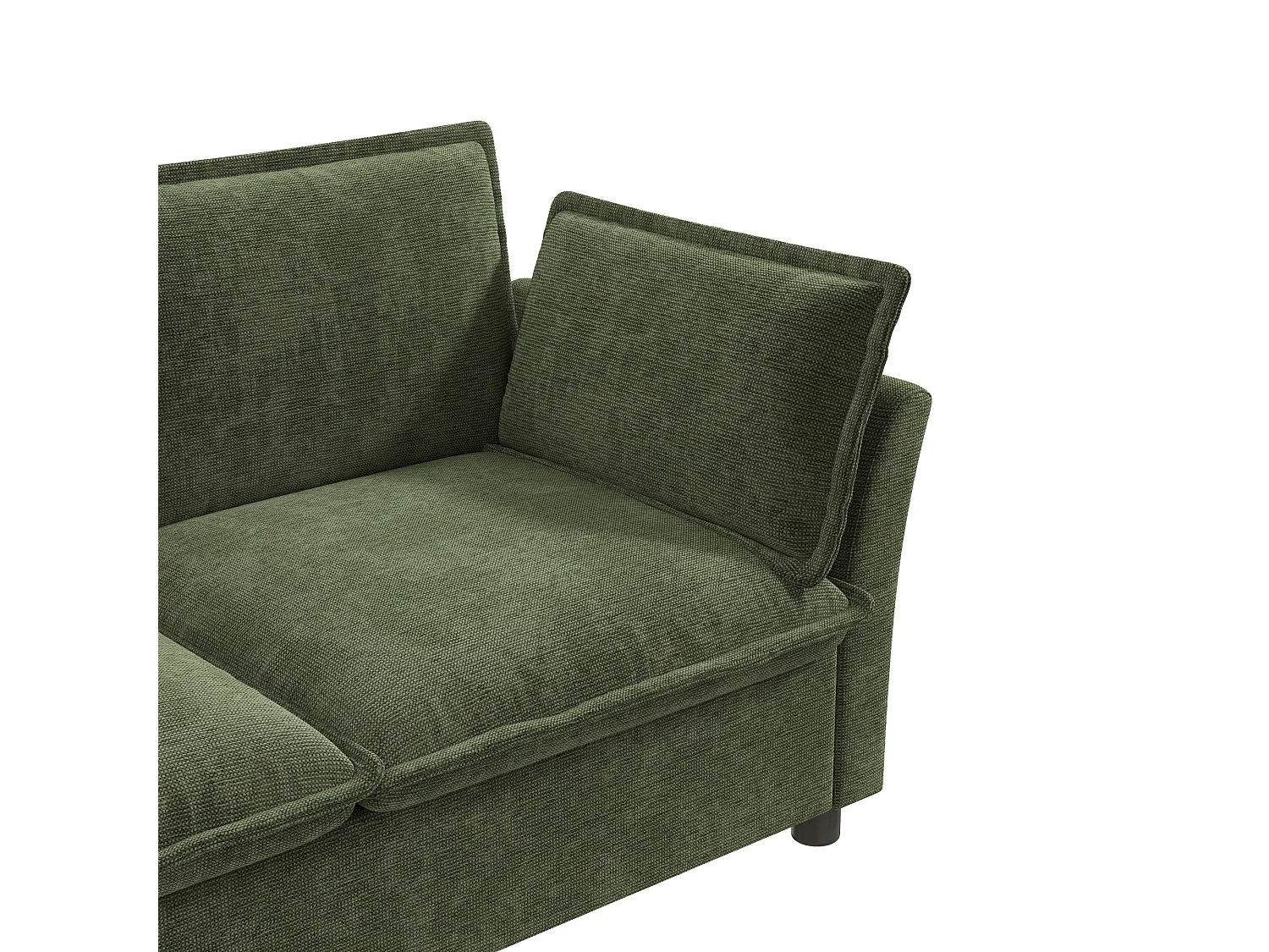 Canapé une place moderne, doté d'un dossier et d'accoudoirs rembourrés, en tissu chenille, vert