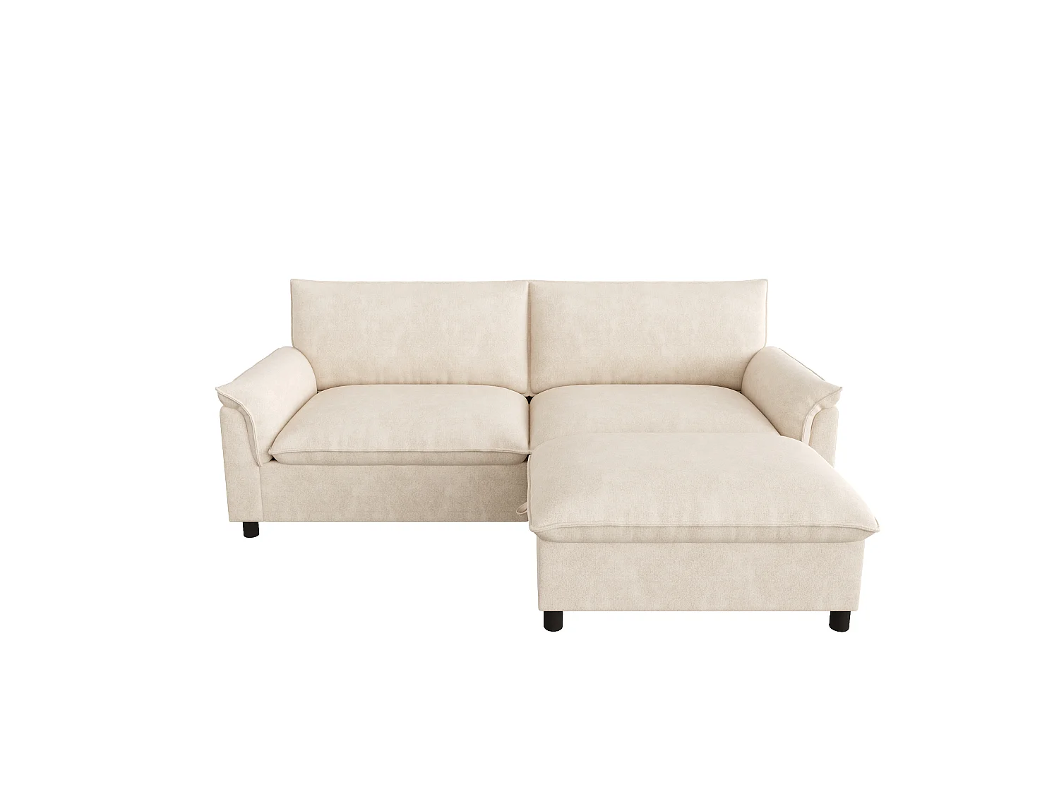 Modulaire hoekbank, extra brede ‘nuage’-bank, met 1 afneembare voetensteun, hoge rugleuning, beige