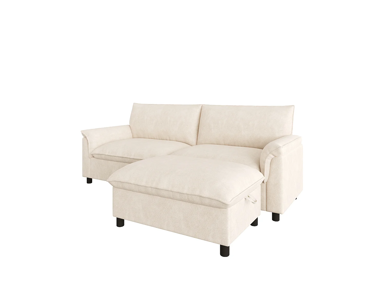 Modulaire hoekbank, extra brede ‘nuage’-bank, met 1 afneembare voetensteun, hoge rugleuning, beige
