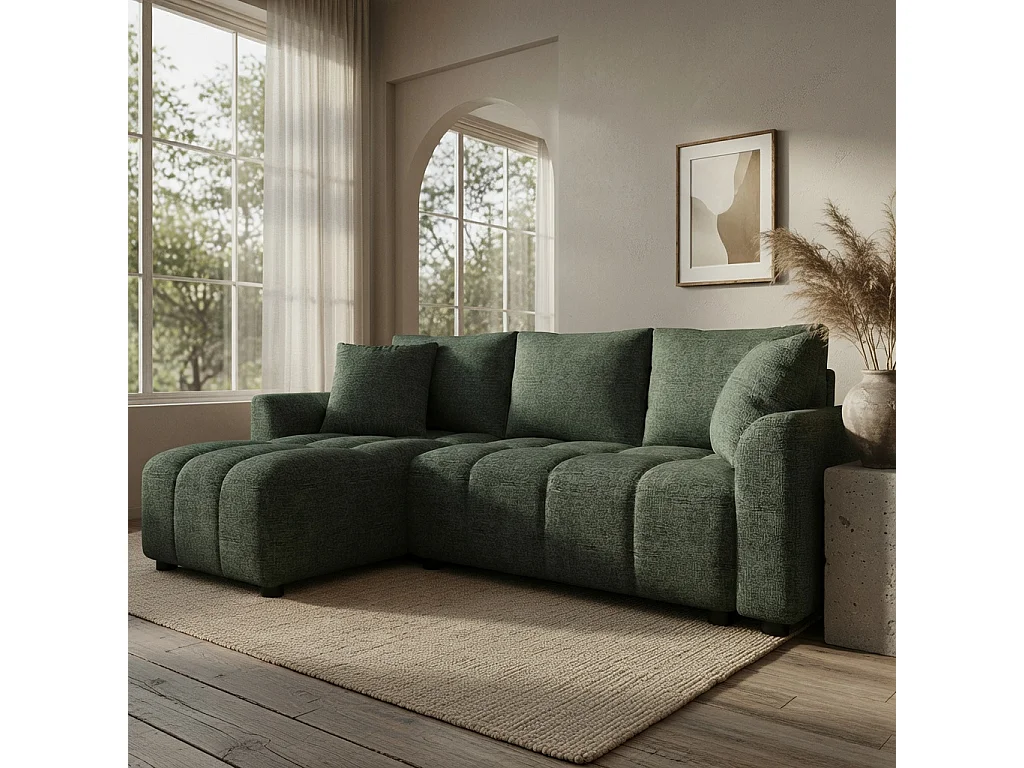 Canapé d'angle 3 places en tissu chenille vert