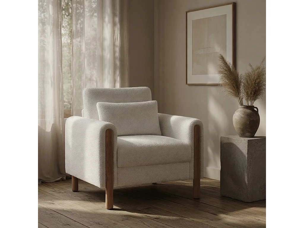 Fauteuil moderne, doté d'un coussin d'assise épais et d'un rembourrage moelleux, adapté au salon, au bureau ou à la chambre à coucher, blanc